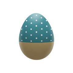 Decorative Dotted Easter Egg isolated on transparent background. Bicolor Easter egg in blue and beige colors decorated with white dots. PNG Element for your Holiday creativity.