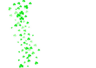 St patricks day background with shamrock. Lucky trefoil confetti. Glitter frame of clover leaves. Template for poster, gift certificate, banner. Greeting st patricks day backdrop