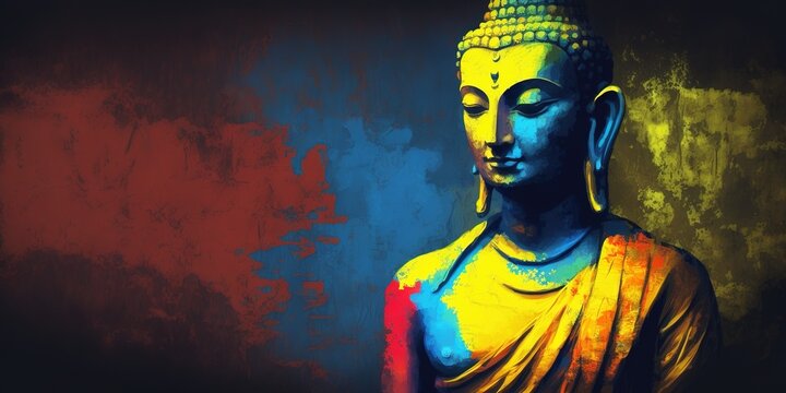Mahavira abstract art painting of Mahavira, venerated by Jainism. Colorful background with copy space. Generative AI illustration