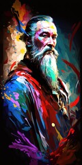 Paint art of Taoist man colorful poster. Generative AI vertical illustration