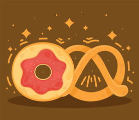 delicious sweet donut and pretzel