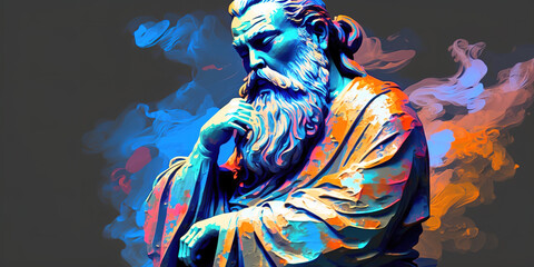 Modern abstract painting art of Confucius. Banner with copy space. Generative AI illustration