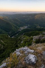 Fototapeta na wymiar West Morava Meanders Ovcar-Kablar gorge and West Morava river meandering in Serbia, view from top of Kablar mountain