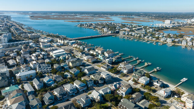 Aerial view of residences in Wrightsville Beach, North Carolina.