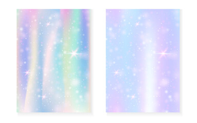 Kawaii background with rainbow princess gradient. Magic unicorn hologram.