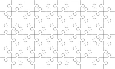 Gray jigsaw puzzle 60 pieces with square puzzle 10x6 grid on white background. Vector Illustration.