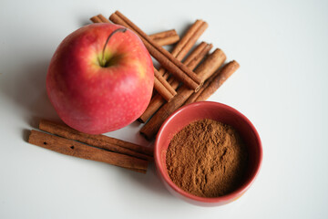 apple and cinnamon sticks  spice close up