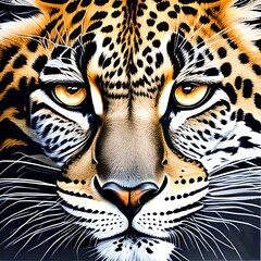 Leopard look.  The muzzle of a leopard close-up.  Generative AI.