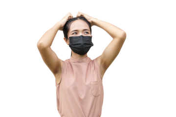 Asian woman having headache with dark underarms