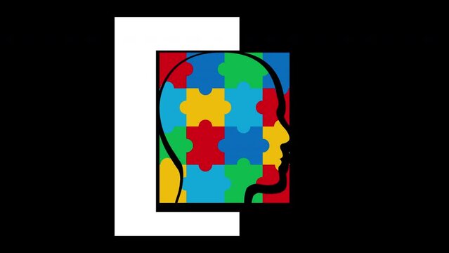 Rompecabezas de colores en forma de silueta de cabeza de hombre. 