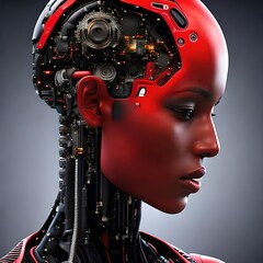 Robot head. Robot woman.  Generative AI