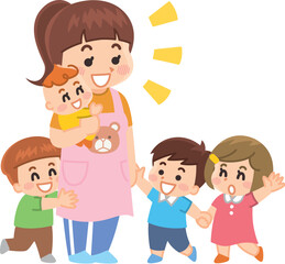 笑顔の保育士と園児　保育園　幼稚園