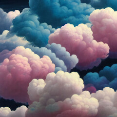 Pink and Blue Cotton Clouds Generative Art