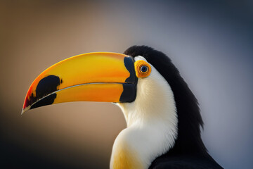 Toco toucan in the reserve of exotic tropical birds. Generative AI