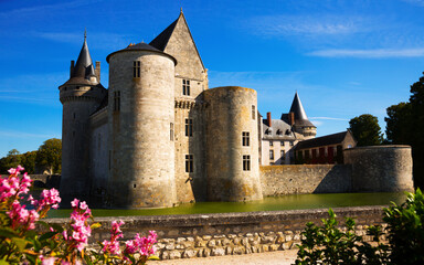 Fototapeta na wymiar View of famous medieval fortified castle of Sully-sur-Loire, Loire valley, France..