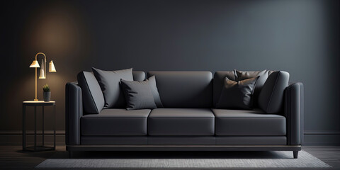 living room with minimalist furniture design concept, minimalist synthetic leather sofa with elegant background