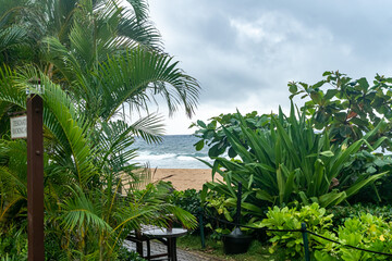 Fototapeta premium Ka’anapali Beach on a Stormy Day - Ka’anapali, Hawaii on Maui near Lahaina - Also seen is Molokai Island