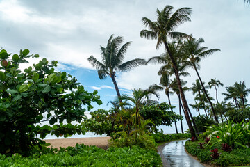 Obraz premium Ka’anapali Beach on a Stormy Day - Ka’anapali, Hawaii on Maui near Lahaina - Also seen is Molokai Island