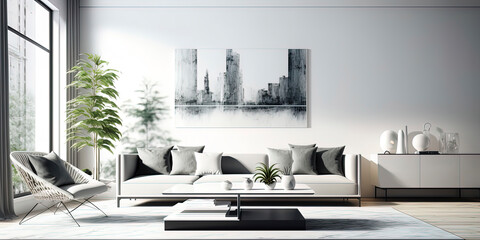 Fototapeta na wymiar Panoramic living room minimal modern design