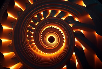 glowing orange neon spiral line, abstract geometric background, generative AI