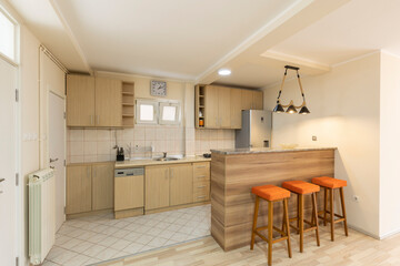 Interior of modern wooden kitchen