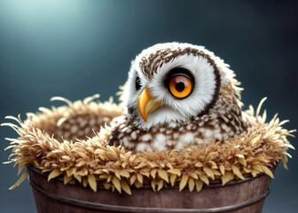 Owl in a basket created with Generative AI.