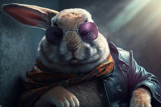 Cooler Hase mit Sonnenbrille, Osterhase, Rocker Einohrhase
Generated Ai