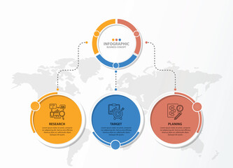 Basic circle infographic with 3 steps, process or options.