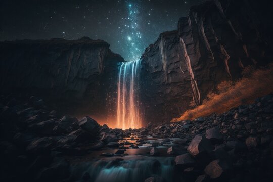 Discover The Mesmerizing Beauty Of A Cliff With A Waterfall Of Glowing Stars: Unreal Engine 5 Brings Attention To Detail To New Heights , Generative Ai