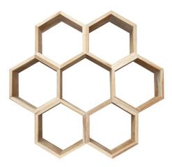Wooden hexagonal shelf isolated on white background