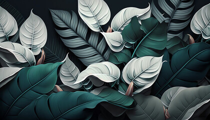 White tropical leaves pattern background generative ai