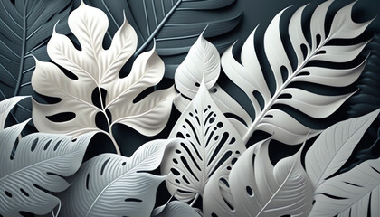 White tropical leaves pattern background generative ai