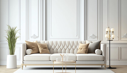 modern living room mockup beige sofa on white generative ai