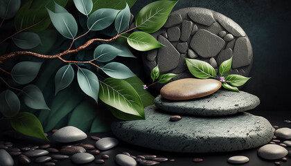 Obraz na płótnie Canvas spa stones and leafs generative ai