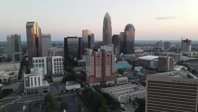 View of Downtown Charlotte, North Carolina during sunrise. 