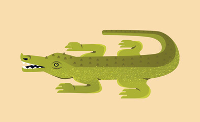 Wild African animal. Dangerous green crocodile or alligator inhabitant of savannah. Predatory reptile from jungle. Fauna and biodiversity. Cartoon flat vector illustration isolated on beige background