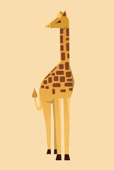 Wild African animal. Spotted tall giraffe with long neck. Herbivorous mammal from savannah. Diverse jungle fauna. Cartoon flat vector illustration isolated on beige background