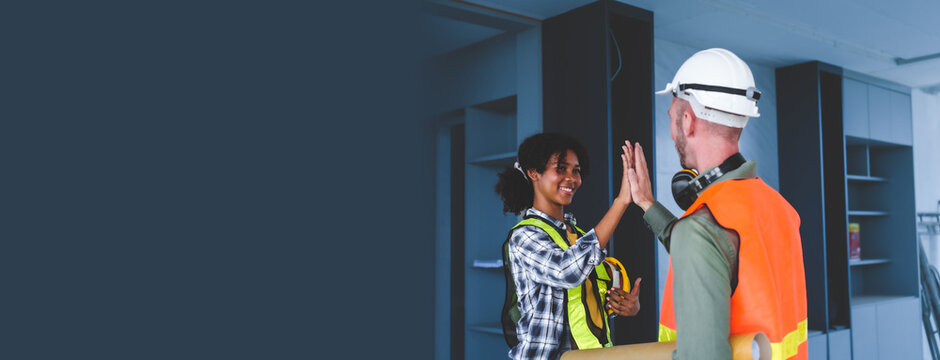 Group of multi ethnic engineer construction site worker meeting at workplace, Architects working together at construction site to remodeling home or building.