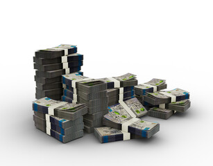 Stack of Kazakhstani Tenge notes. 3d rendering of bundles of money