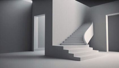 3d render, abstract minimal background with steps and staircase. Empty room architectural concept