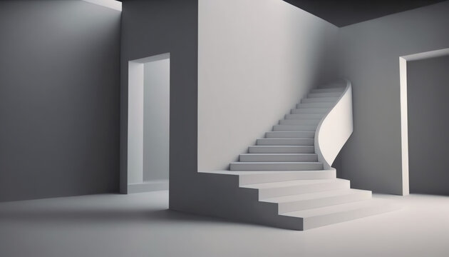 3d render, abstract minimal background with steps and staircase. Empty room architectural concept © Damien