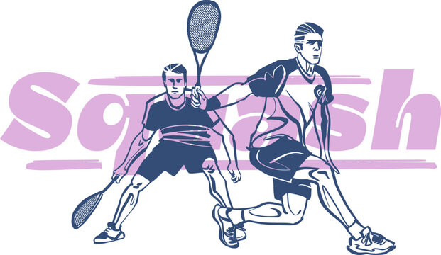 vector sketch illustration of the squash players with racket