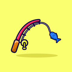 Fishing Flat Cartoon Icon. Fishing Rod Logo Concept Isolated Premium Vector Illustration