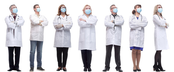 group of doctors in mask isolated on white