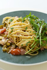 jalapeno aglio e olio pasta detail cut