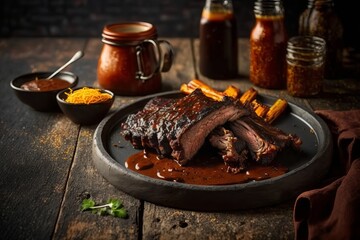 Fototapeta premium Savory Smoky Brisket. AI generative.