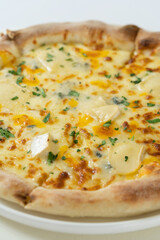 Quattro formaggi pizza detail cut