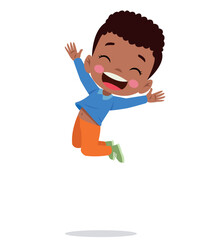 Jumping kids. Happy funny children playing and jumping in different action poses education little team vector characters. Illustration of kids and children fun and smile