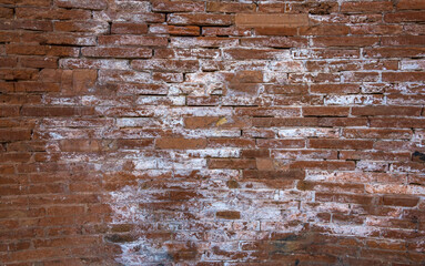 Very old brick wall with dampness and mould