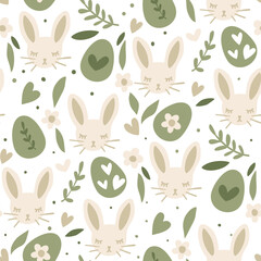 Seamless pattern with cute bunnies and Easter eggs